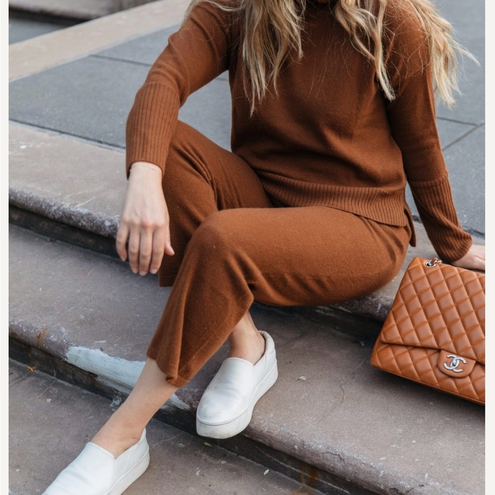 100% Cashmere Naadam Sweater Coord Turtleneck Pants Set Walnut Brown 🤎 XXS XS
